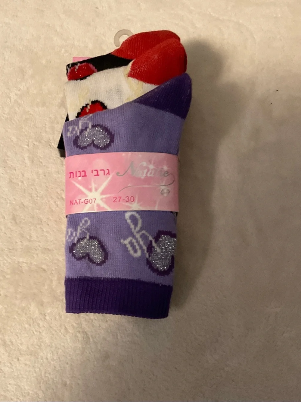 Natalie Girls' Purple Heart Glitter Crew Socks